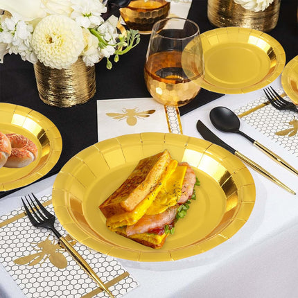 Party plates, dessert plates, 50 pieces, gold foil, plate set, 18 cm, party tableware, set, gold paper plates, birthday, party, tableware.