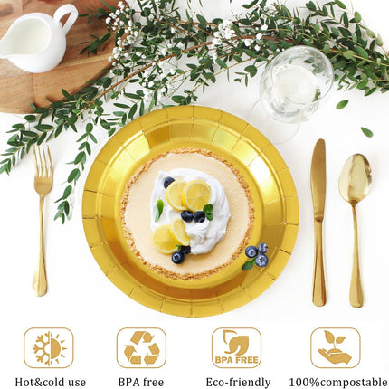 Party plates, dessert plates, 50 pieces, gold foil, plate set, 18 cm, party tableware, set, gold paper plates, birthday, party, tableware.