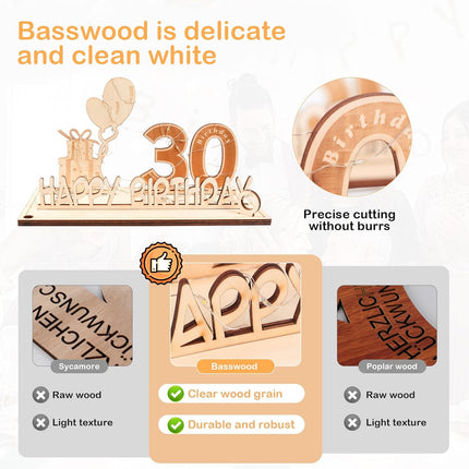 Original 30th birthday money gift wooden anniversary guest book present for men and women with LED light chain, butterfly ribbon wrapping paper 30.