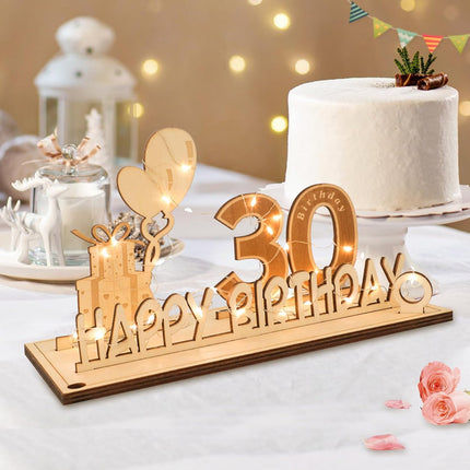 Original 30th birthday money gift wooden anniversary guest book present for men and women with LED light chain, butterfly ribbon wrapping paper 30.