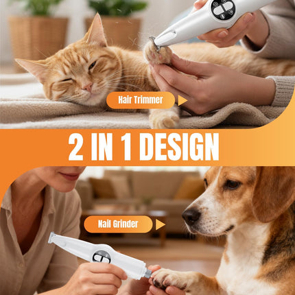 Petluno 2-in-1 Pet Grooming Trimmer with LED Light, Rechargeable Dog/Cat Hair Clipper, Grooming Tool, Electric Nail Grinder for Cats and Dogs, Pet Clipper Blades for Eyes, Ears.