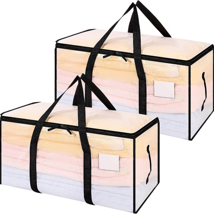 2 Pack 90L Clothes Storage Bags with Lids Clear Moving Bags Heavy Duty Totes for College Dorm Storage, Camping Travel Packing, Home Garage Organisation & Seasonal Bedding 2 Pack.