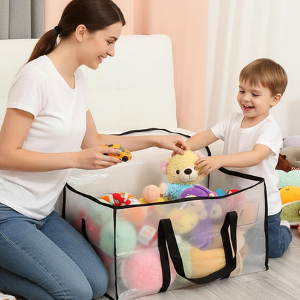2 Pack 90L Clothes Storage Bags with Lids Clear Moving Bags Heavy Duty Totes for College Dorm Storage, Camping Travel Packing, Home Garage Organisation & Seasonal Bedding 2 Pack.