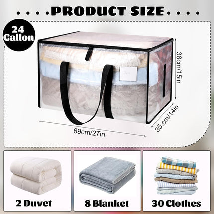 2 Pack 90L Clothes Storage Bags with Lids Clear Moving Bags Heavy Duty Totes for College Dorm Storage, Camping Travel Packing, Home Garage Organisation & Seasonal Bedding 2 Pack.