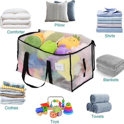 2 Pack 90L Clothes Storage Bags with Lids Clear Moving Bags Heavy Duty Totes for College Dorm Storage, Camping Travel Packing, Home Garage Organisation & Seasonal Bedding 2 Pack.