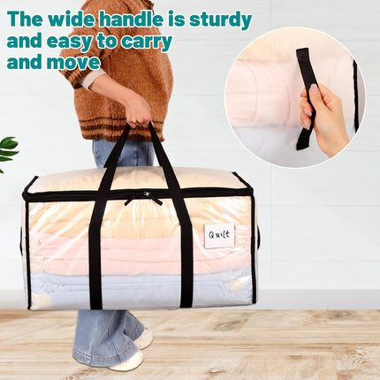 2 Pack 90L Clothes Storage Bags with Lids Clear Moving Bags Heavy Duty Totes for College Dorm Storage, Camping Travel Packing, Home Garage Organisation & Seasonal Bedding 2 Pack.