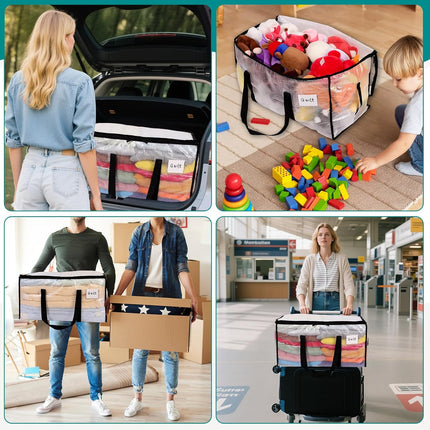 2 Pack 90L Clothes Storage Bags with Lids Clear Moving Bags Heavy Duty Totes for College Dorm Storage, Camping Travel Packing, Home Garage Organisation & Seasonal Bedding 2 Pack.
