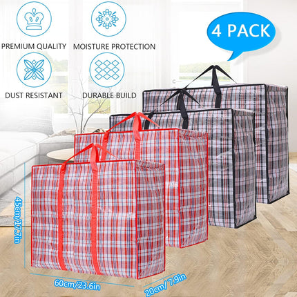 Storage bags, 4 pieces, large reusable moving bags, with zip closure and handles, storage bag, clothing, laundry bag, capacity, multifunctional for duvets.