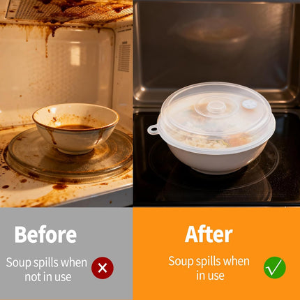 2 pieces of microwave covers, microwave cover for heating food, 23 cm and 17 cm, transparent, microwave lid with adjustable steam ventilation to prevent splatters.