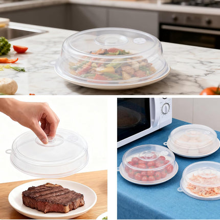 2 pieces of microwave covers, microwave cover for heating food, 23 cm and 17 cm, transparent, microwave lid with adjustable steam ventilation to prevent splatters.