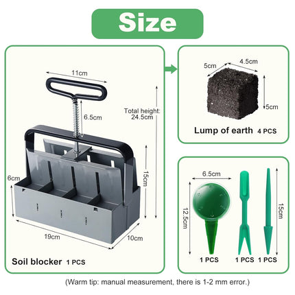 Manual clod crusher, 2 inch ground blocking with sowing tool sets, plant tool set for planting, sowing, growing, greenhouse (8 pieces) M.