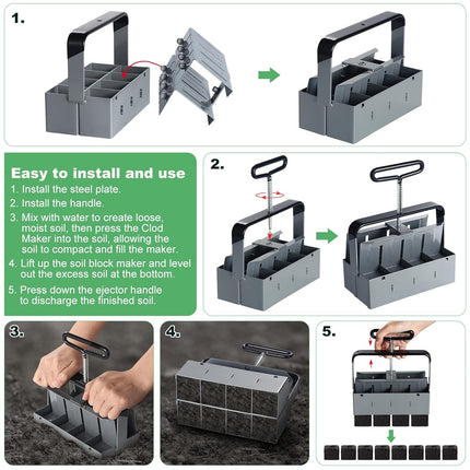 Manual clod crusher, 2 inch ground blocking with sowing tool sets, plant tool set for planting, sowing, growing, greenhouse (8 pieces) M.