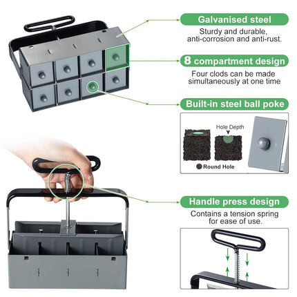 Manual clod crusher, 2 inch ground blocking with sowing tool sets, plant tool set for planting, sowing, growing, greenhouse (8 pieces) M.