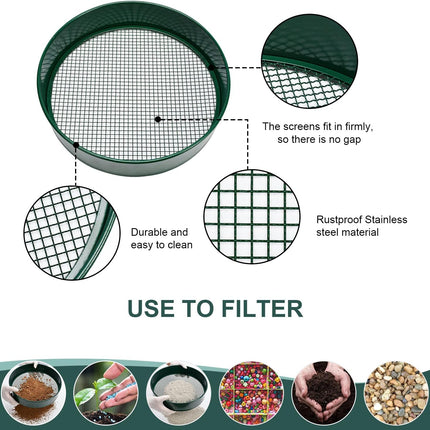 Garden sieve, soil sieve with interchangeable mesh sizes 3, 6, 9 and 12 mm, perfect garden tool for sifting soil, stones and compost..