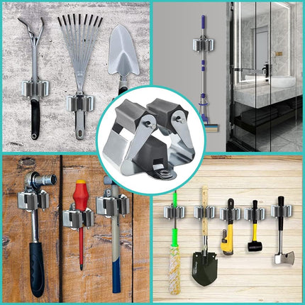 Petluno Broom Holder - Tool Holder Broom Wall Mount System Multi Wall Holder Mounting System Garden Tools Set Including Fixing Hardware (blue) grey 6.