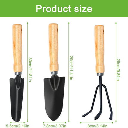 Garden tool set, 3-piece high-performance garden set with garden trowel, Frankfurter shovel and hand rake, mini-plant, garden tool, wooden handle for planting flowers and grass.