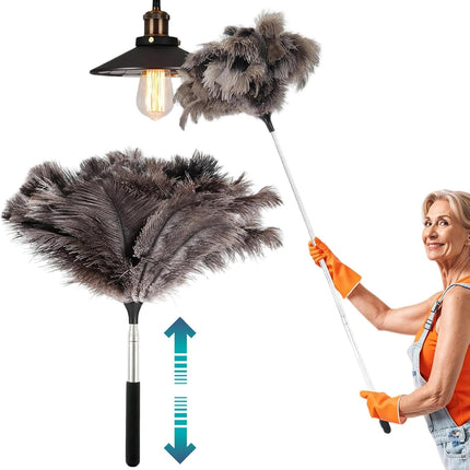 Feather duster, extendable, telescopic cleaning cloth, washable, ostrich feathers, cobweb duster with telescopic handle, cleaning supplies, home, car, office.