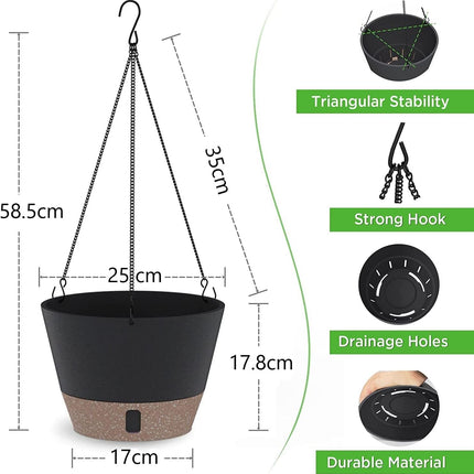Petluno Hanging Lamps, set of 3, diameter 25 cm, flowers, hanging pot, plastic flower pots for outdoor use with outdoor saucer, garden decoration, balcony, living room (3 colours).