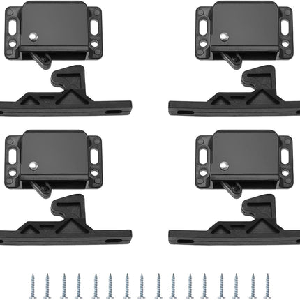 4 pieces of cabinet door lock with screws RV drawer locks, push-to-close handle catches hidden lock for camper, trailer, motor, house, kitchen, black.