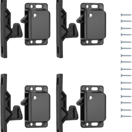 4 pieces of cabinet door lock with screws RV drawer locks, push-to-close handle catches hidden lock for camper, trailer, motor, house, kitchen, black.