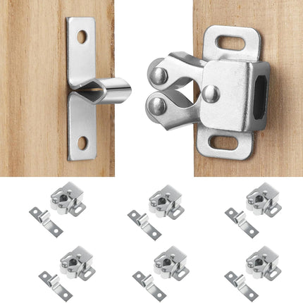 Petluno 6 pack double roller cabinet lock, roller catch hardware for cupboard kitchen cabinet door locks, cabinet door locks and latches with screws, silver.