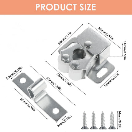Petluno 6 pack double roller cabinet lock, roller catch hardware for cupboard kitchen cabinet door locks, cabinet door locks and latches with screws, silver.