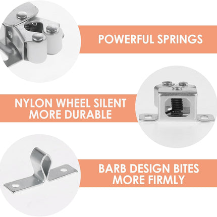 Petluno 6 pack double roller cabinet lock, roller catch hardware for cupboard kitchen cabinet door locks, cabinet door locks and latches with screws, silver.