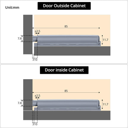 Petluno Pack of 10 push-to-open door openers, soft close door dampers for kitchen cabinet doors.