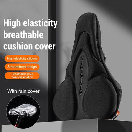 Bike Seat Cushion, Bicycle Cover for Comfort, Gel Padded Saddle Protector with Rain Cover, 28 x 17.7 cm, Compatible with Narrow Outdoor & Indoor Saddles for Men and Women, Black.