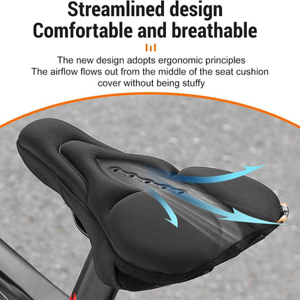 Bike Seat Cushion, Bicycle Cover for Comfort, Gel Padded Saddle Protector with Rain Cover, 28 x 17.7 cm, Compatible with Narrow Outdoor & Indoor Saddles for Men and Women, Black.