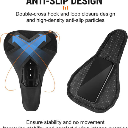 Bike Seat Cushion, Bicycle Cover for Comfort, Gel Padded Saddle Protector with Rain Cover, 28 x 17.7 cm, Compatible with Narrow Outdoor & Indoor Saddles for Men and Women, Black.