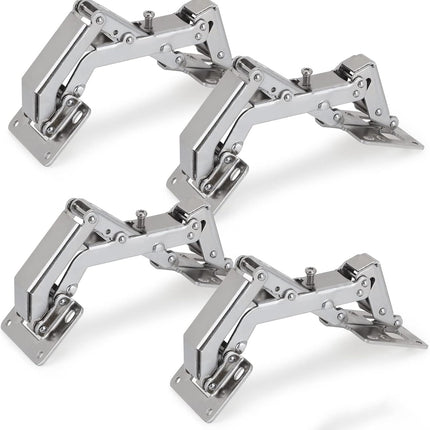 Spring-loaded hinge, 170 degrees, for kitchen cabinets, door hinges, large angle door hinges, angle stop, self-closing hinge, 4 pieces, improved version with buffer damping.