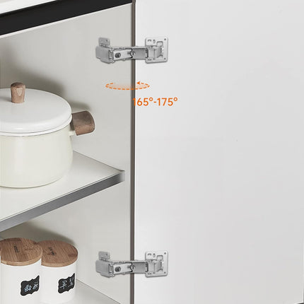 Spring-loaded hinge, 170 degrees, for kitchen cabinets, door hinges, large angle door hinges, angle stop, self-closing hinge, 4 pieces, improved version with buffer damping.