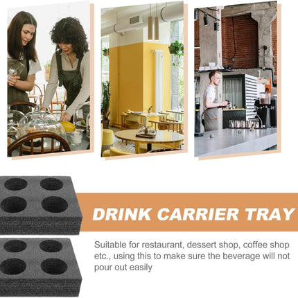 Takeaway Coffee Cup Bottle Carrier: 2Pcs Black Holders Foam - Hot or Cold Drinks Carrier Trays - Beverage Trays for Package Service - Packaging Supplies.