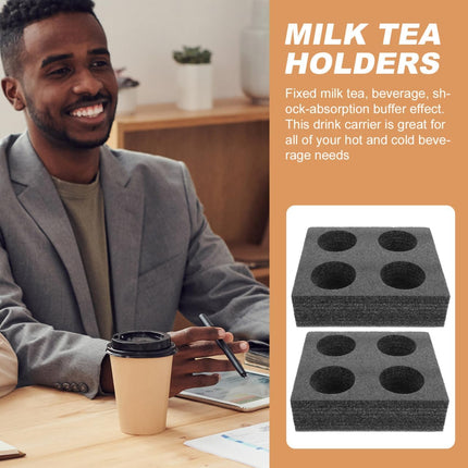 Takeaway Coffee Cup Bottle Carrier: 2Pcs Black Holders Foam - Hot or Cold Drinks Carrier Trays - Beverage Trays for Package Service - Packaging Supplies.