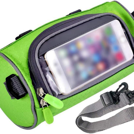 Waterproof Bicycle Handlebar Bag with Transparent Pouch and Adjustable Strap High-Capacity Cycling Front Pack #1 Green.