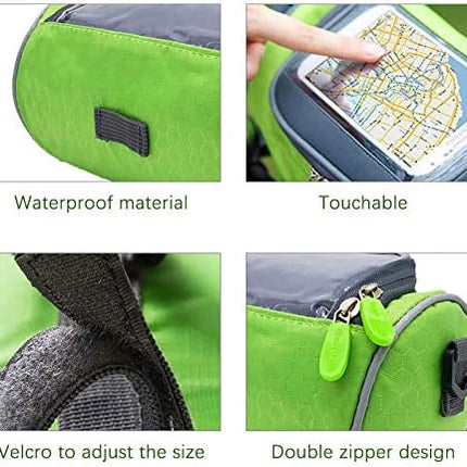 Waterproof Bicycle Handlebar Bag with Transparent Pouch and Adjustable Strap High-Capacity Cycling Front Pack #1 Green.