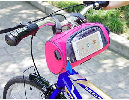 Waterproof Bicycle Handlebar Bag with Transparent Pouch and Adjustable Strap High-Capacity Cycling Front Pack #2 Pink.