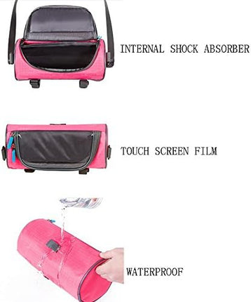 Waterproof Bicycle Handlebar Bag with Transparent Pouch and Adjustable Strap High-Capacity Cycling Front Pack #2 Pink.