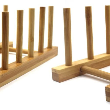 Bamboo Wooden Dish Rack Plates Holder Kitchen Storage Cabinet Organizer for Dish/Plate/Bowl/Cup/Pot Lid/Cutting Board (Pack of 2).