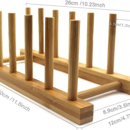 Bamboo Wooden Dish Rack Plates Holder Kitchen Storage Cabinet Organizer for Dish/Plate/Bowl/Cup/Pot Lid/Cutting Board (Pack of 2).