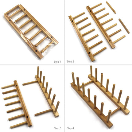 Bamboo Wooden Dish Rack Plates Holder Kitchen Storage Cabinet Organizer for Dish/Plate/Bowl/Cup/Pot Lid/Cutting Board (Pack of 2).