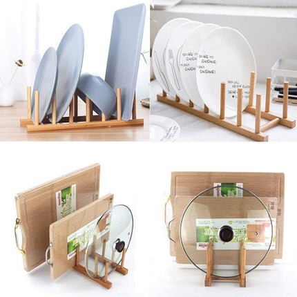 Bamboo Wooden Dish Rack Plates Holder Kitchen Storage Cabinet Organizer for Dish/Plate/Bowl/Cup/Pot Lid/Cutting Board (Pack of 2).