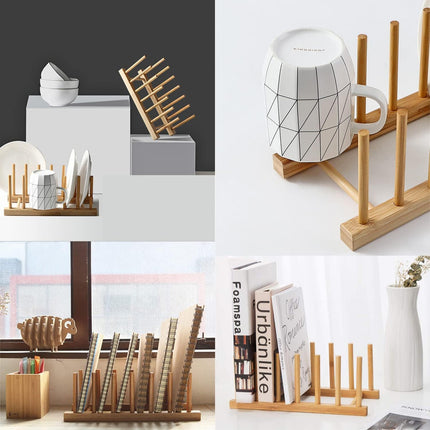Bamboo Wooden Dish Rack Plates Holder Kitchen Storage Cabinet Organizer for Dish/Plate/Bowl/Cup/Pot Lid/Cutting Board (Pack of 2).