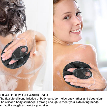 Soft Silicone Body Cleansing Brush Shower Scrubber, Gentle Exfoliating and Massage for All Kinds of Skin (Gray+Black).
