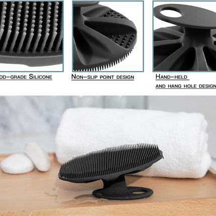 Soft Silicone Body Cleansing Brush Shower Scrubber, Gentle Exfoliating and Massage for All Kinds of Skin (Gray+Black).