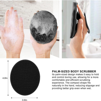 Soft Silicone Body Cleansing Brush Shower Scrubber, Gentle Exfoliating and Massage for All Kinds of Skin (Gray+Black).