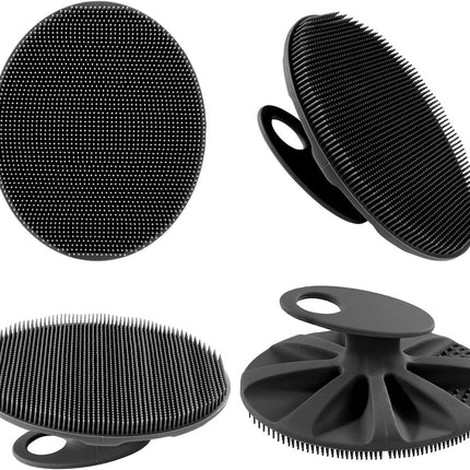Soft Silicone Body Cleansing Brush Shower Scrubber, Gentle Exfoliating and Massage for All Kinds of Skin (Gray+Black).