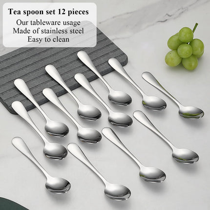 Teaspoons 12 Pieces 14cm, Stainless Steel Tea Spoon Coffee Spoons Dessert Spoons, Cutlery for Tea, Coffee, Cake, Dessert, Dishwasher Safe.