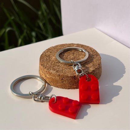 Brick Heart Keychain Set for Couples, Heart Keychain Set for Boyfriend Girlfriend, Matching Heart Keychains Gift for Him Her.